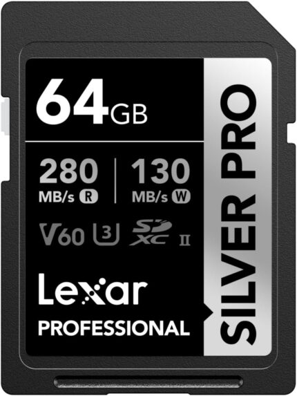 Lexar SDXC Silver Pro 64GB UHS-II V60 Memory Card - Up to 280 MB/s Read